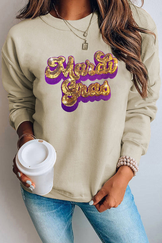 Khaki Mardi Gras Sequin Embroidered Patch Sweatshirt